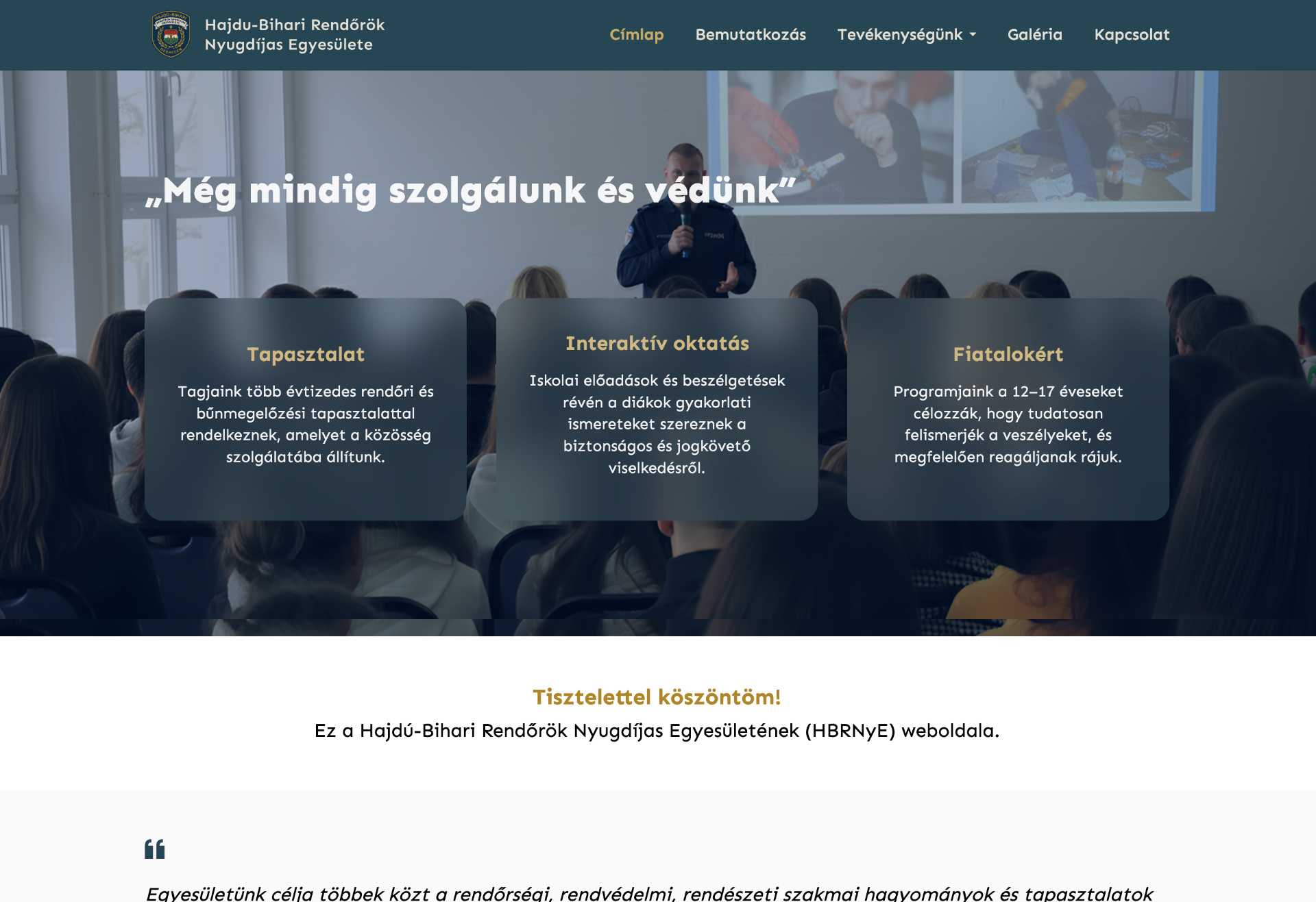 Hajdu-Bihari Rendrőrök Nyugdíjas Egyesülete - Weboldal